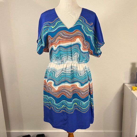 Trina Turk Caspian Agate Swirl Silk Dress Size 8 - Picture 2 of 10